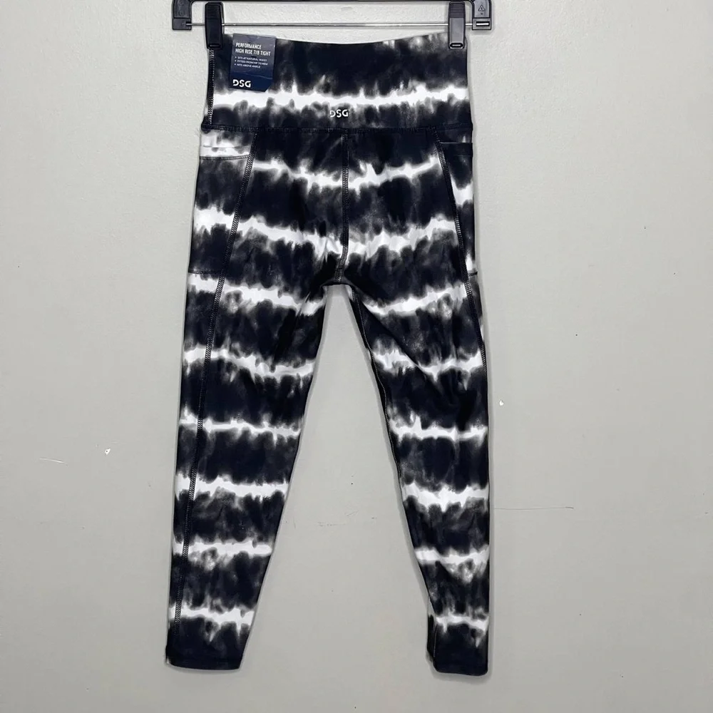 DSG High Rise/Mid‎ Rise Girls Tights, Sz 7/8, Stripe Dye Black, NWT
